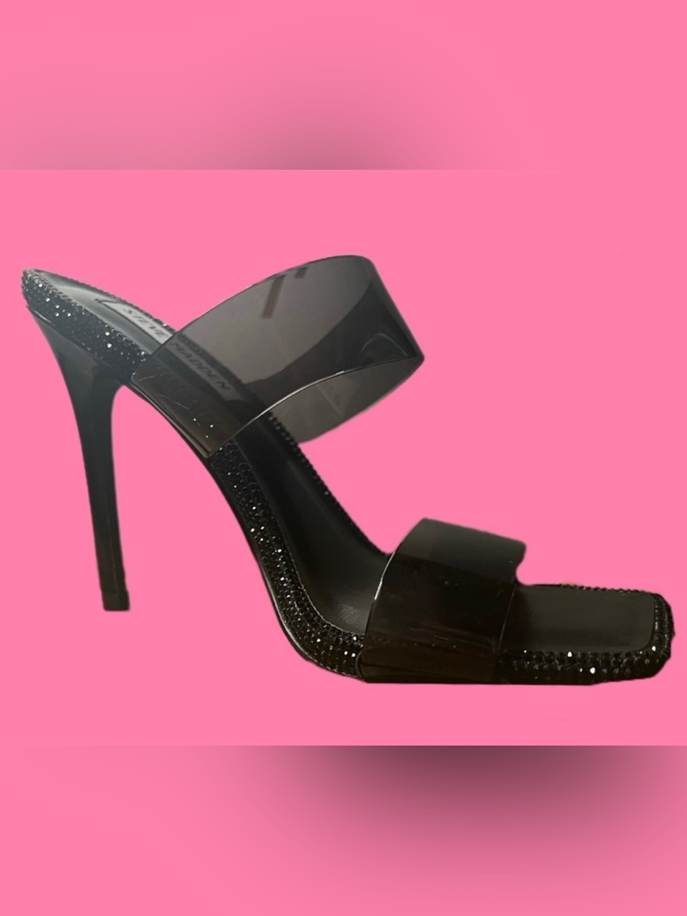 Steve Madden, black crystal heels.